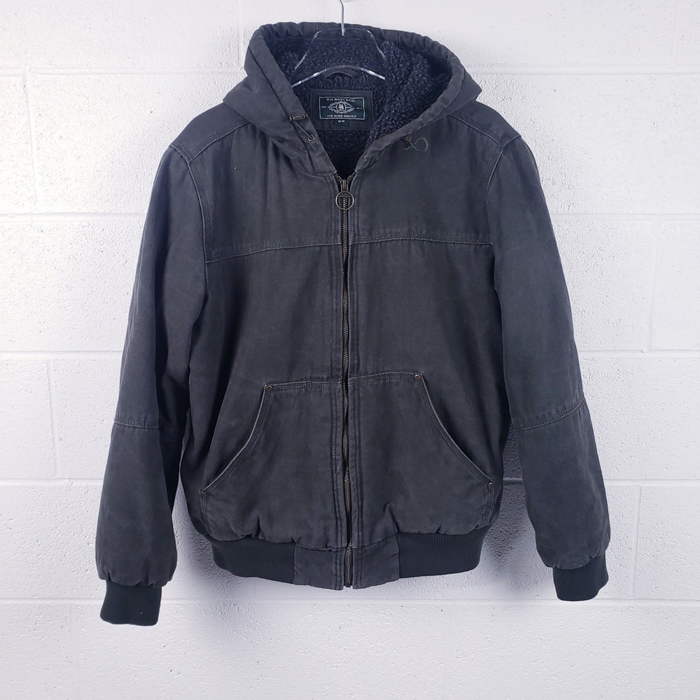 G.H. Bass & Co. Workwear‎ Canvas Jacket Green Sherpa Lined Hooded Size Medium